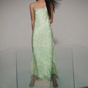 ZARA GREEN/ECRU FLORAL SATIN DRESS